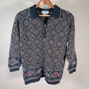 Nomadic Traders Vintage Nordic Quarter Zip Cabin Cottage Core Sweater Medium